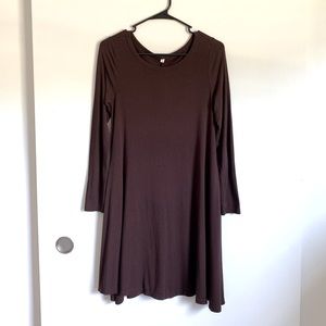 Long-Sleeved Casual Brown Dress WITH POCKETS